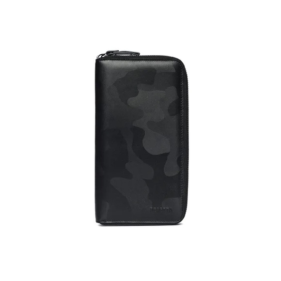 Beretta Black Camo Leather Zipped Pouch Travel Wallet Bifold New in Box